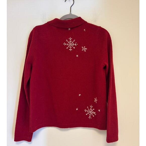 Charter Club Ice Skater Snow Flakes Vintage Embroidered Cardigan Sweater - Picture 5 of 5